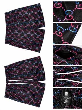 Asylum Monogram Mesh Shorts – Black / Pink / Blue – Size M